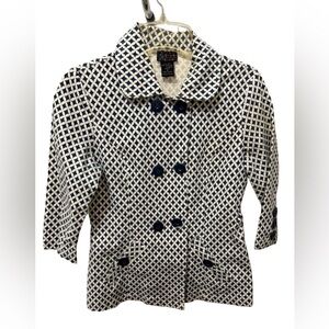 Vintage Navy and Cream Double Breasted Patterned Blazer minimalist cottagecore